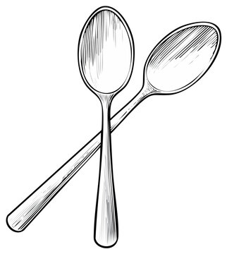 Hand drawn illustration of two crossed silver spoons in a sketch style