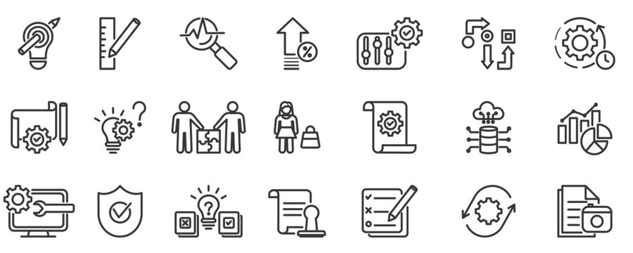 DMAIC vector illustration concept with icon of define, measure, analyze, improve, control, six, sigma, methodology, process and DMAIC universe icon set