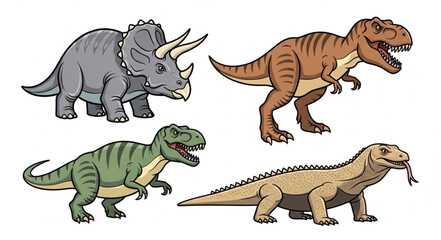 Four different dinosaurs illustrated in a cartoon style. © Tanto