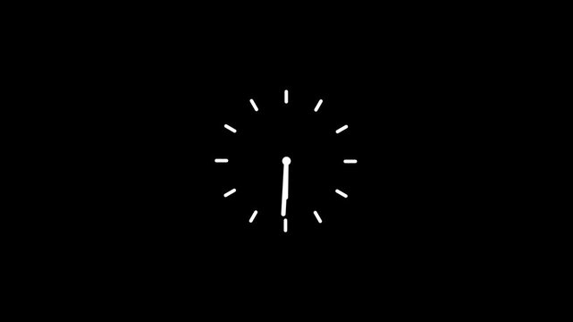 Minimalist Analog Wall Clock Animation with Dashed Hour Markers Rotating Hands Concept for Time Management Deadline and Countdown on black Background