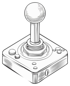 Retro Game Controller Sketch, Vintage Joystick Line Art, Arcade Game Device Vector