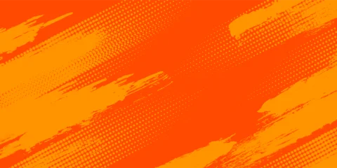 Fotobehang Pop Art Abstract orange and yellow grunge background with halftone dots and brush stroke texture. Vibrant vector illustration for sport poster, urban banner, or comic book style design.  © adipati design