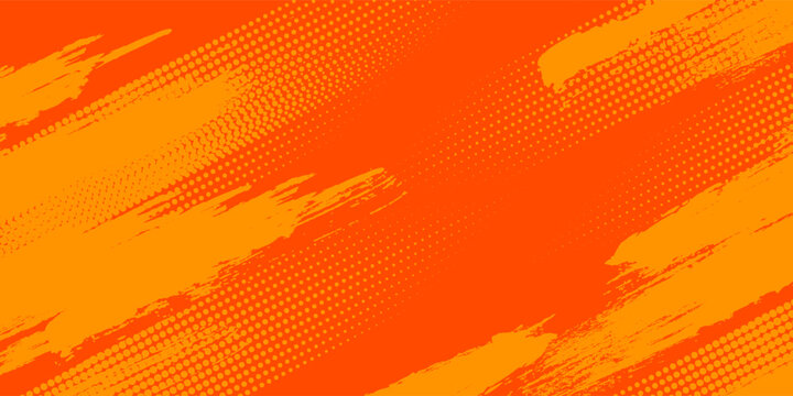 Abstract orange and yellow grunge background with halftone dots and brush stroke texture. Vibrant vector illustration for sport poster, urban banner, or comic book style design.