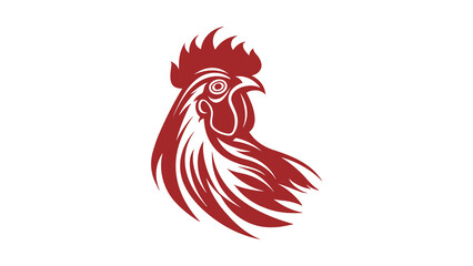 A stylized red rooster head with bold lines and feathers on a white background © Aeru