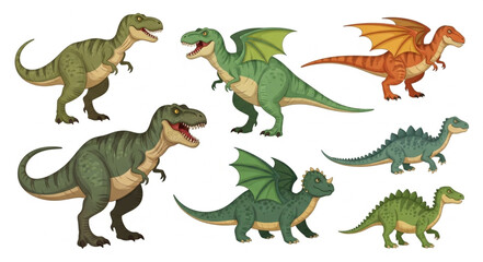 Collection of various cartoon dinosaurs and mythical creatures. © Tono