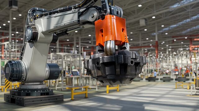 Industrial Automation Robotic Arm with Mechanical Gripper in Modern Manufacturing Plant