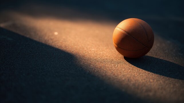 Right Side Basketball Still Life Close Up Dark Gray Orange Gradient Textured Surface Diagonal Shadow Split Sharp Focus Ball Texture Blurred Dark Background