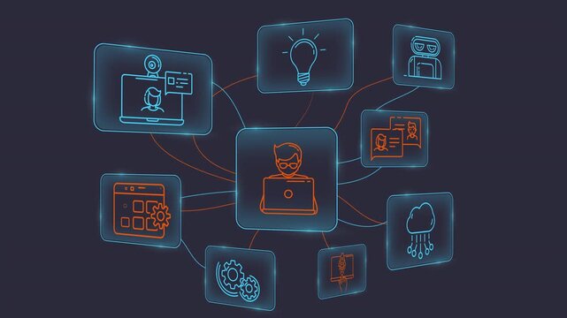 Infographic representing a developer working on innovative software systems
