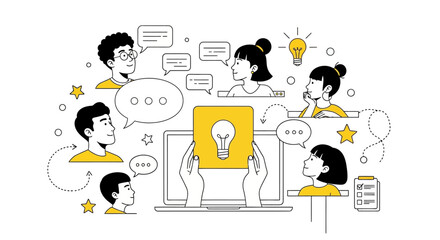 Fototapeta premium Diverse Team Collaborating Online, Sharing Innovative Ideas and Brainstorming Creative Solutions for Business Development. Digital Communication and Collective Intelligence