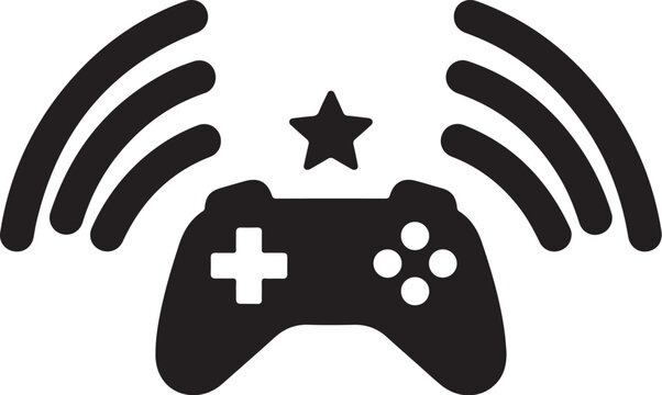 Gaming controller icon, wireless gaming symbol, video game remote, black and white gaming logo