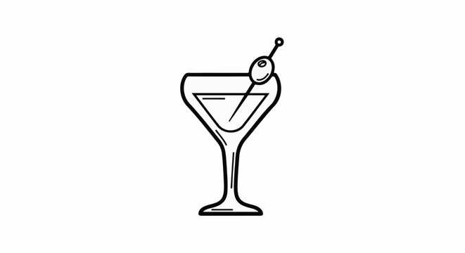 A simple line drawing of a martini glass with an olive on a toothpick