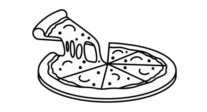 A sliced pizza with a piece being lifted, showing melted cheese