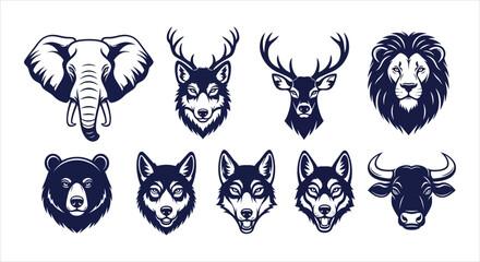 Obraz premium Collection of Wild Animal Head Illustrations for Design Projects
