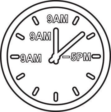Illustration of a clock with 9am to 5pm working hours