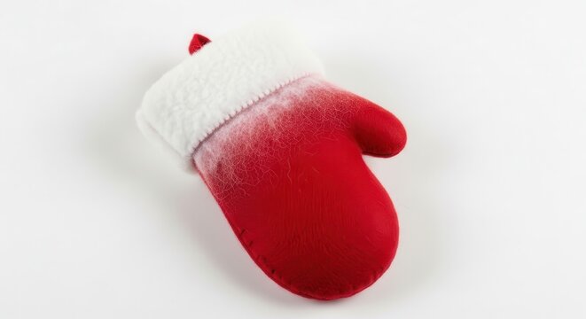 Warm red mitten with fuzzy white cuff for winter comfort and seasonal cheer festive