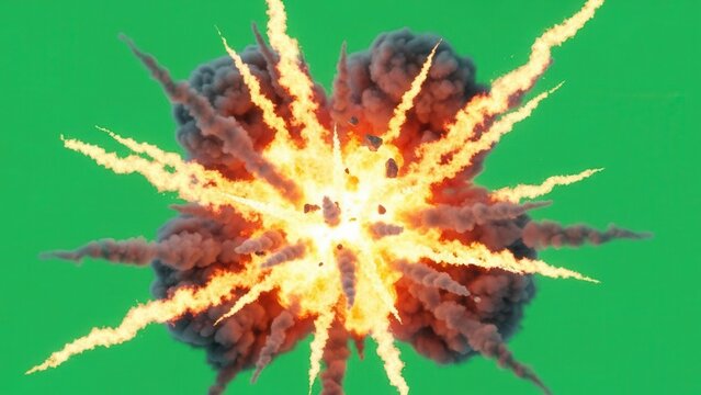 Explosion blast on green background.