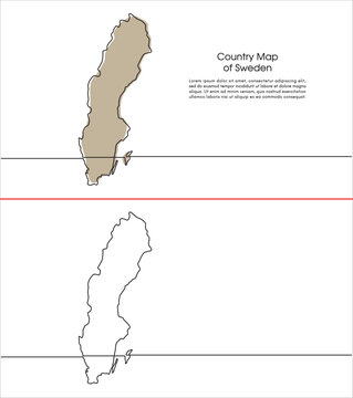 Continuous single line drawing of Sweden map on white background. Map concept for education, travel between cities in Sweden, infographics, science, web presentations in simple single line art style.