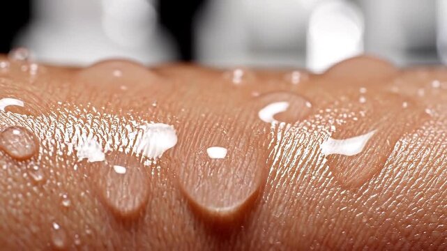 Water droplet smooth skin surface showing hydration, moisture absorption, and healthy texture macro closeup, highlighting freshness, water absorption transformation, moisture, and healthy skin texture