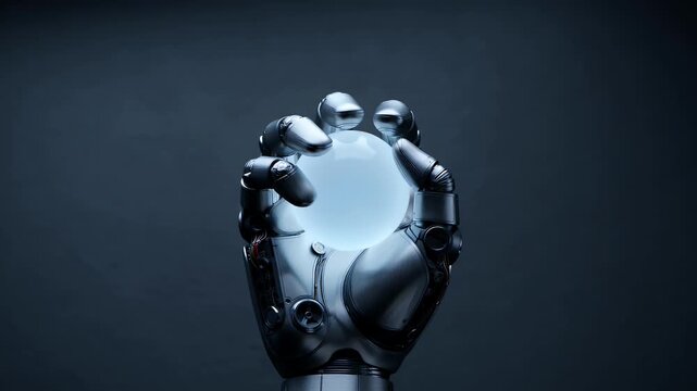 Futuristic Cyborg Bionic Hand Holding Glowing Energy Orb For AI Technology