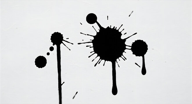 白背景に力強く滴る黒インクの飛沫 抽象的な和モダン背景素材 デザイン用テクスチャ