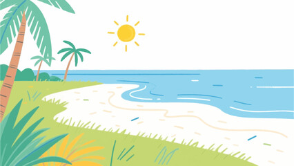 Fototapeta premium Tropical beach background with palm trees and leaves