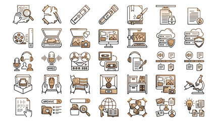 Vector icons set historical preservation and archival work themed © Itx Musa