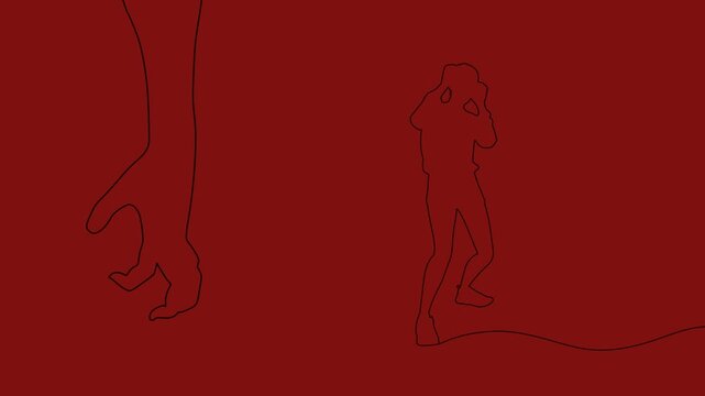Abused young woman trying to hide and defend herself. Stop violence against women. Family scandal, crisis, domestic violence and abuse. Frightened woman being harassed and bullied by her partner.