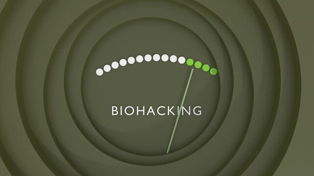 Biohacking meter showing high levels. Precision health technologies for personalized wellness. Biohacking methods for peak human performance. Restoring overall health via biohacking approaches.