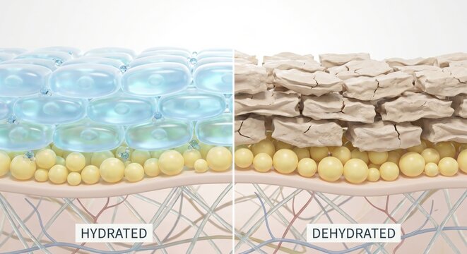 3D comparison of hydrated and dehydrated skin cells