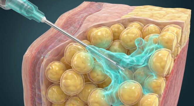 3D medical illustration of fat dissolving injection