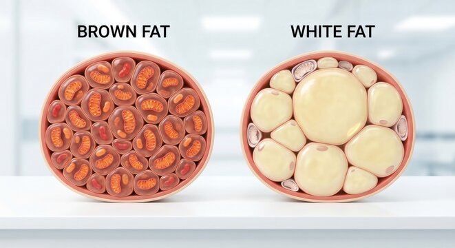 Brown fat versus white fat cells medical 3D visualization