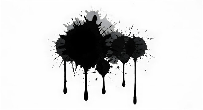 白背景に映える黒い墨の飛沫と滴りのテクスチャ モダンな抽象デザイン素材 芸術的