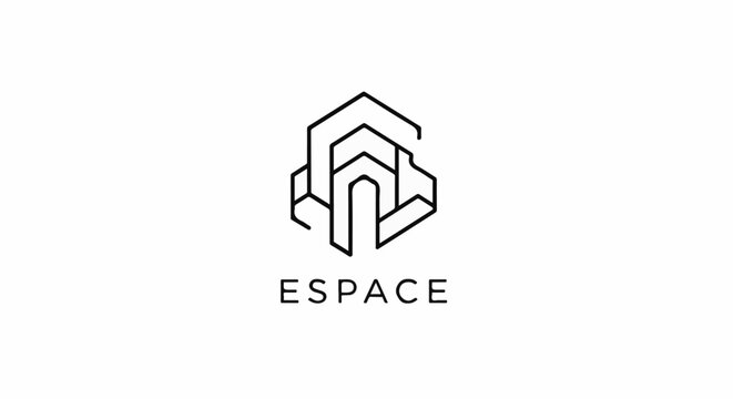 Abstract geometric logo with wordmark ESPACE on white background