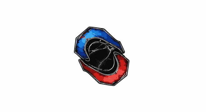 Abstract S-shaped symbol in red, blue, and black with marble texture