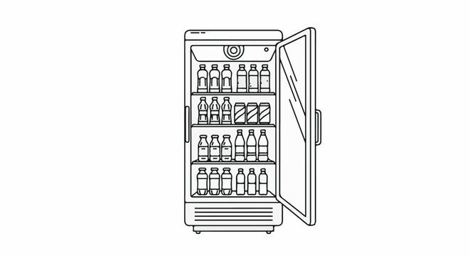 An open refrigerator is filled with bottles and cans of drinks