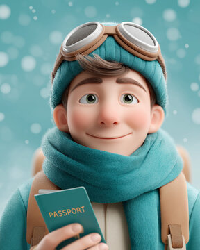 Adventure's Call: A youthful explorer, ready for a journey, is depicted with a passport, capturing a spirit of wanderlust and travel excitement.