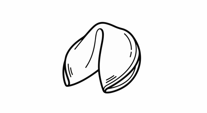 Black and white drawing of a single fortune cookie with its signature folded shape