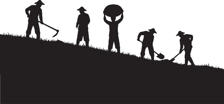A silhouette of workers laboring on a hillside, capturing the grit and solidarity of International Workers' Day. A powerful tribute to those who build and sustain our world