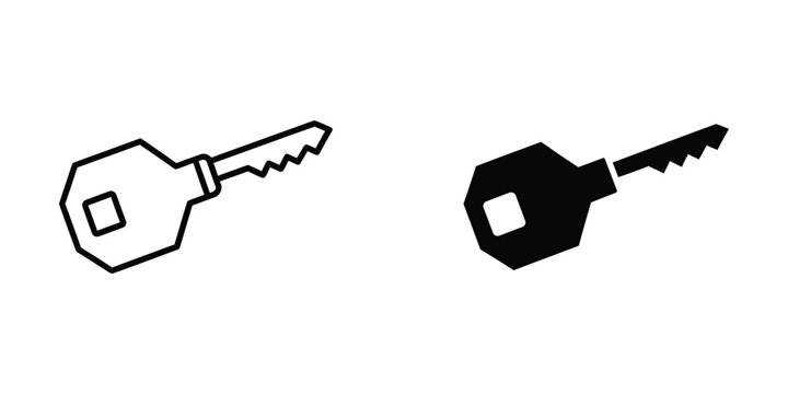 Contrasting visual styles of a key in black and white line art designs