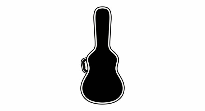 Black guitar case with white outline and handle