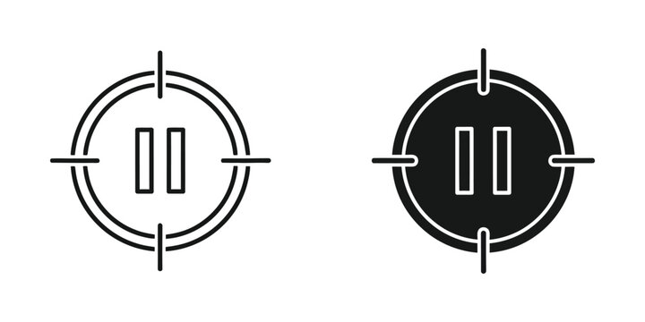 Play and pause buttons in circular designs with contrasting backgrounds