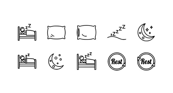 Sleeping people icon set healthy lifestyle rest and bed vector illustration silhouette isolated on white