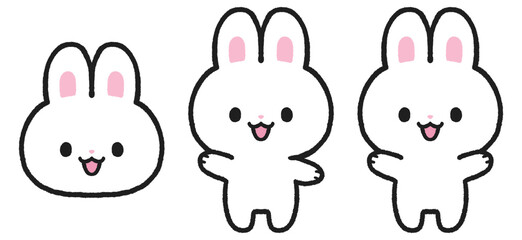 Fototapeta premium かわいい白うさぎのイラストセット