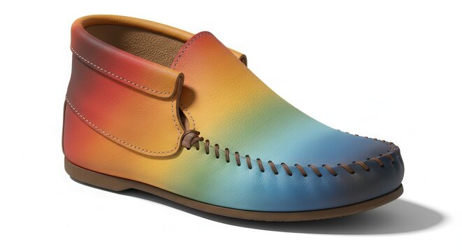 Colorful ombre ankle bootie displaying a vibrant spectrum of hues in a distinctive footwear design