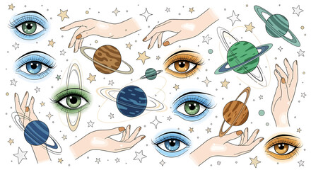 Hands holding planets and human eyes 1. © Donok