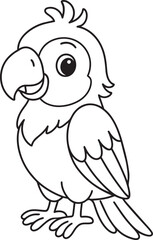 Fototapeta premium Cute cartoon parrot bird line art vector illustration for children coloring book