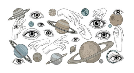 Eyes and planets in space collage. © Mubari