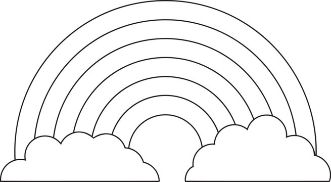 Simple Rainbow with Clouds Coloring Page Line Art for Kids