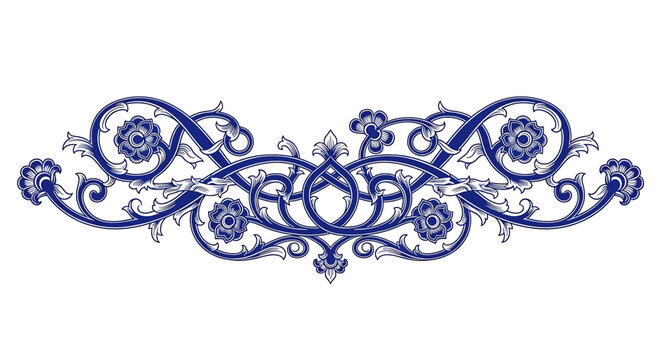 Intricate Blue Floral Ornate Design Element.