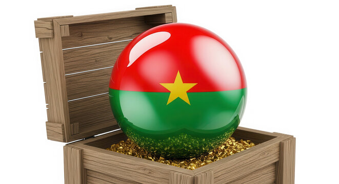 A ball with the flag of burkina faso in a treasure chest isolated on transparent background